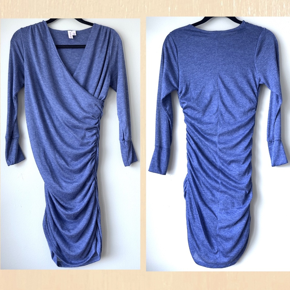 Anthropologie Sweat Pea NWOT Bodycon Ruched dress S Blue Polyester Rayon blend